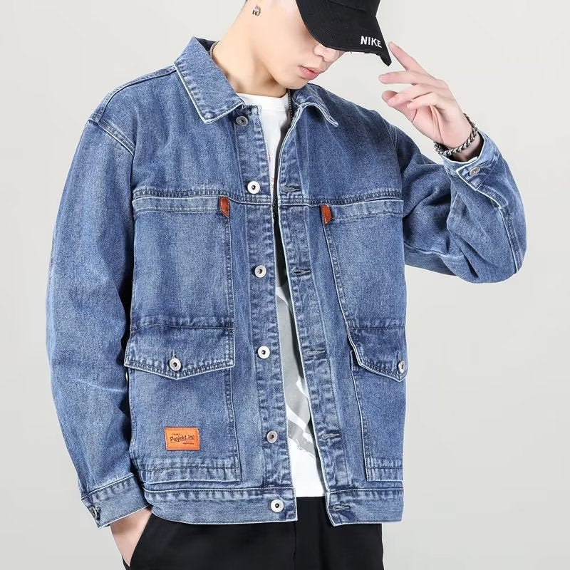 Fashion Smoky Gray Vintage Denim Jacket Men