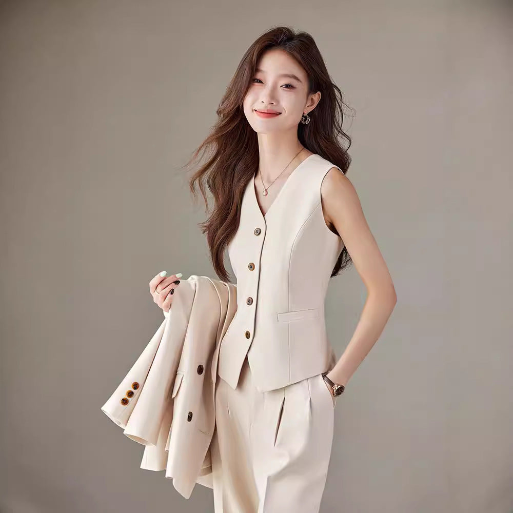 Fashion British Style High Waist Wide Leg Pants Two-piece Set