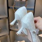 Pointed Toe Chinese Style Embroidery Low-cut High Heels Women's Stiletto Heel