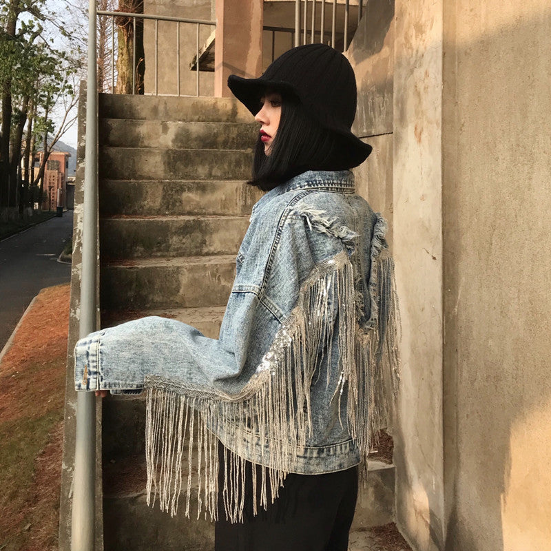 Fringed Denim Jacket Women'S Short Loose Top