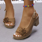 Plus Size Flower Casual Buckle Solid Color High Heel Sandals