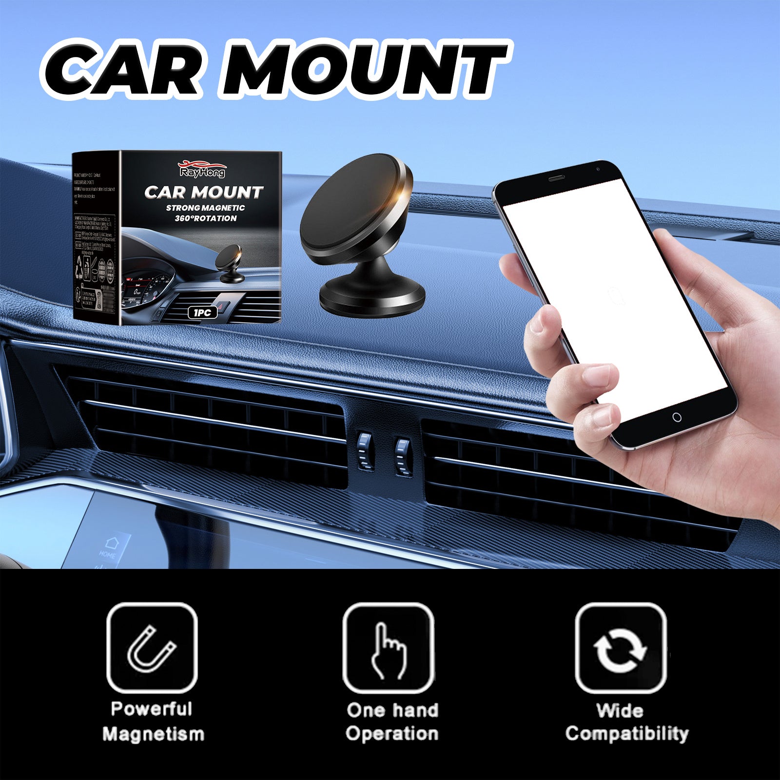 Rayhong Car Stand New Magnetic Folding Mobile Phone Stand For Rotating Dashboard Navigation For Cars