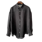 Vintage Tencel Linen Shirt Women's Loose Casual Long Sleeves Top
