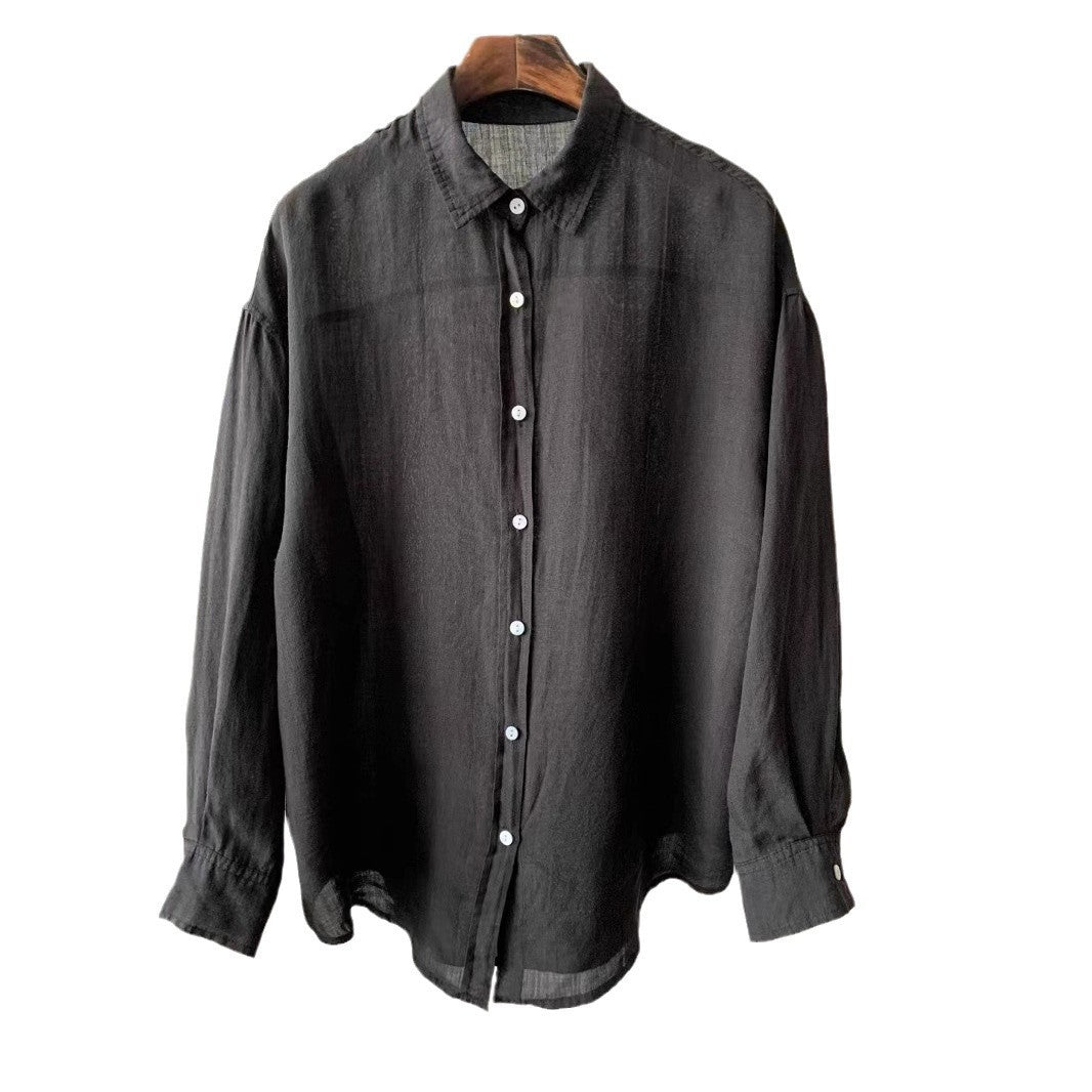 Vintage Tencel Linen Shirt Women's Loose Casual Long Sleeves Top