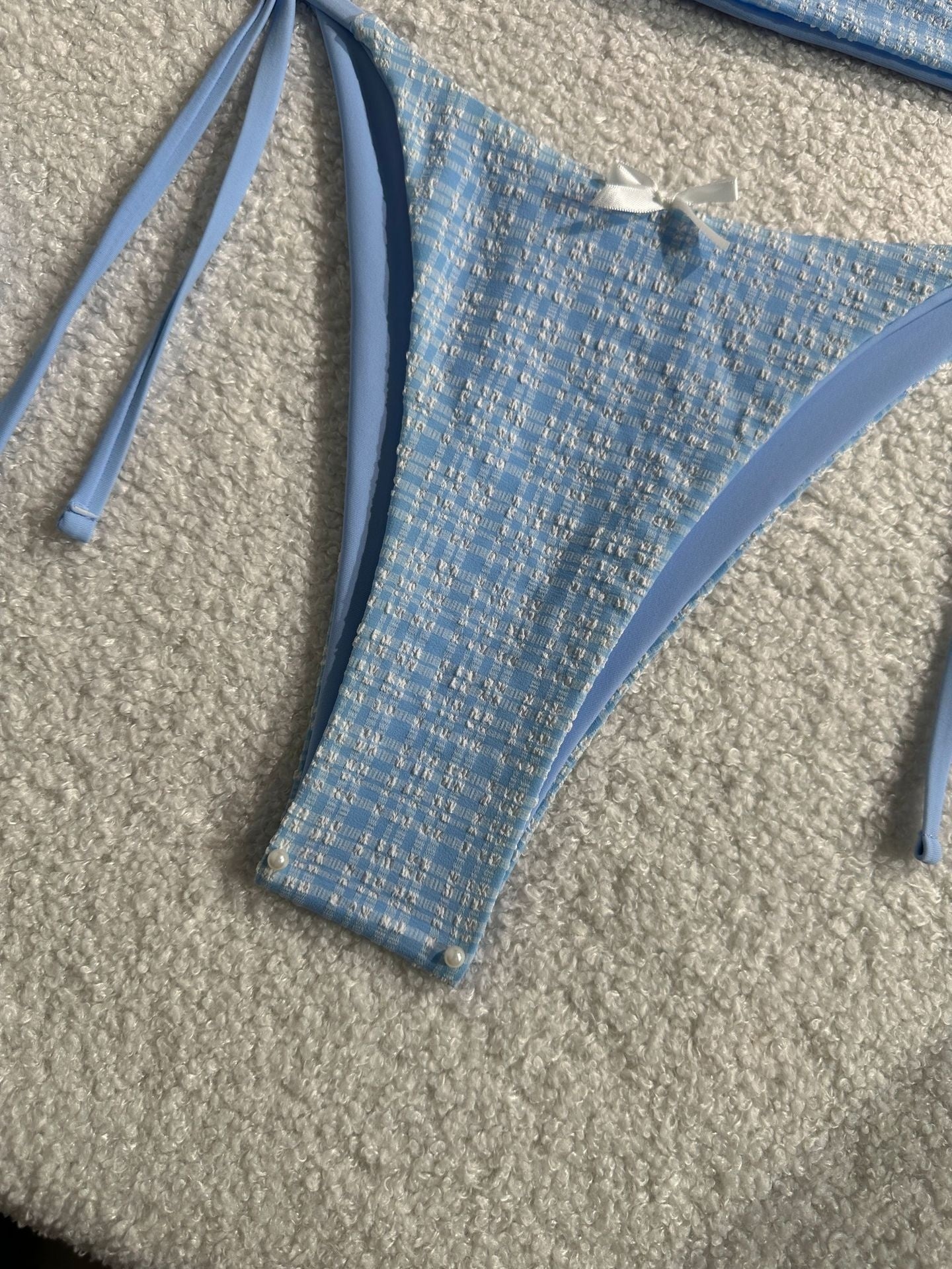 Plaid Collar Sleeveless Slim Fit Top Drawstring Short Lace Pants Suit Women's Swimsuit