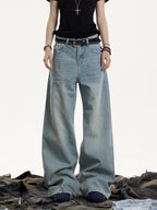 American Retro Washed Worn Jeans Women's Loose Straight