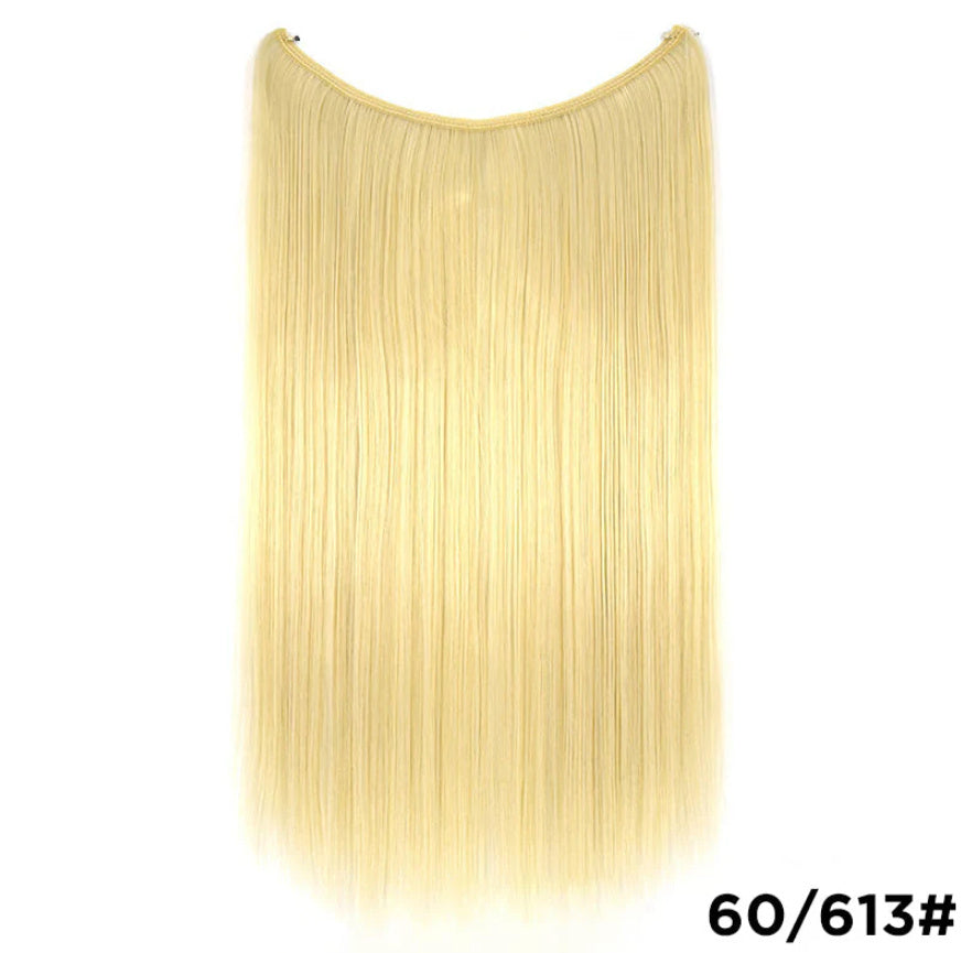 22 inches Invisible Wire No Clips in Hair Extensions Secret Fish Line Hairpieces Silky Straight Synthetic