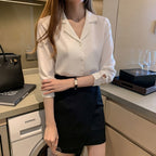 Women's Solid Color Buttons Loose Chiffon Shirt