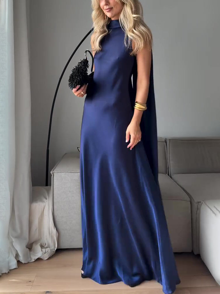 Royal Blue Satin Sleeveless Maxi Dress
