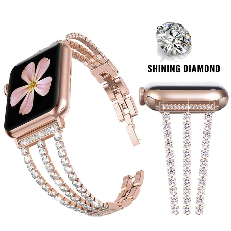 Stylish Metal Three-Link Diamond-Set Strap