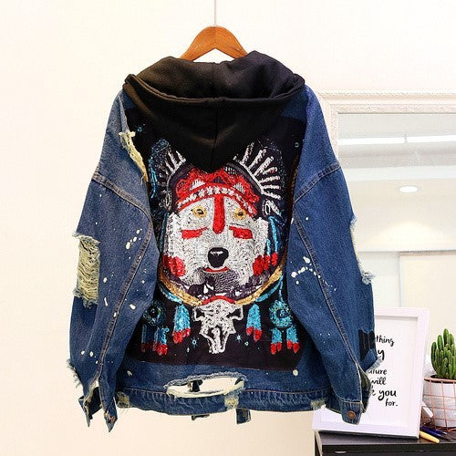 New Korean Women's Hooded Denim Short Jacket