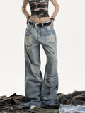 American Retro Washed Make Old Ripped Jeans Women's High Waist Loose Drooping