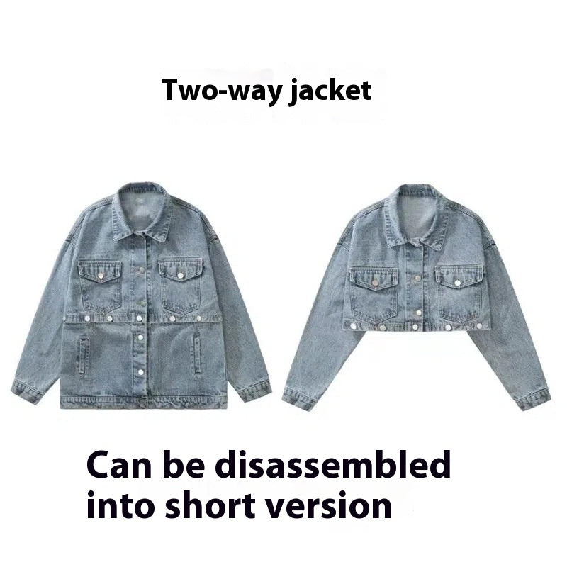 Vintage Denim Jacket Women's Detachable Jacket Top