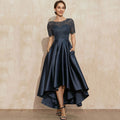 Navy Blue Satin Ball Lace Short Sleeve Dress