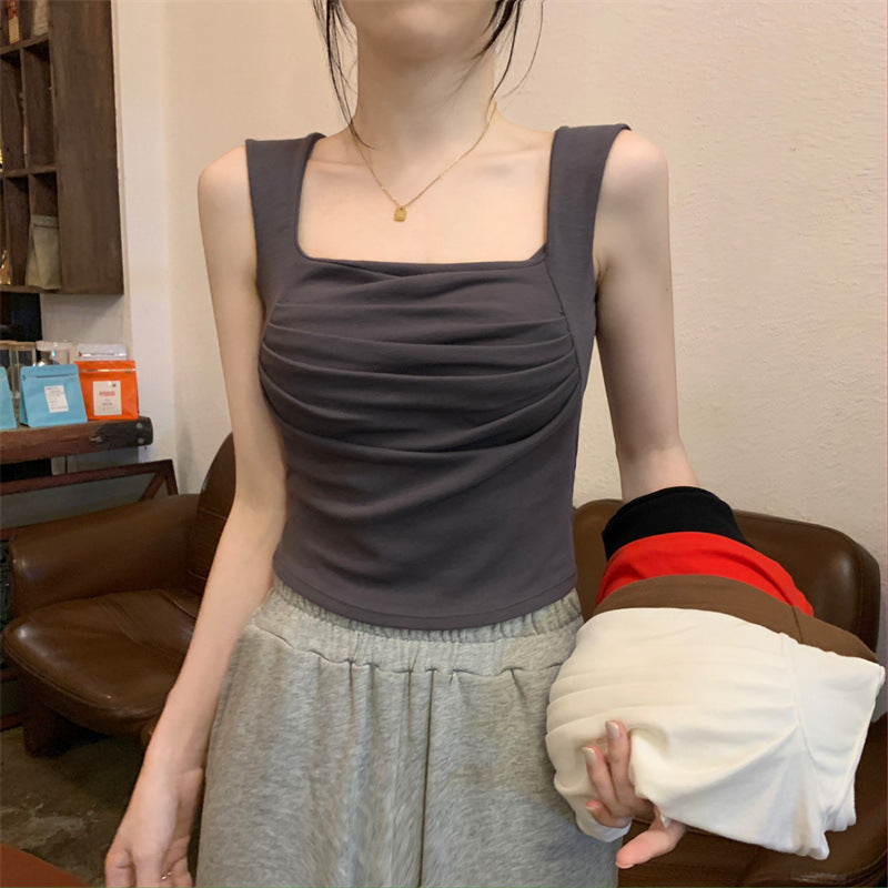 French Pleated Small Sling Vest For Women Inner Bottoming Shirt