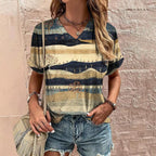 Female V-neck Casual Harajuku Striped Printed T-shirt