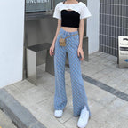 Retro Hong Kong Style High Waist Thin Wide Leg Pants Ladies Jeans