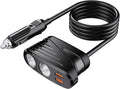 Car Charger 120W 2-Way Cigarette Lighter Splitter 12V Power Adapter Socket Extension With Dual USB