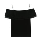Pleated Lace Stitching Off-neck Sweet Short Sleeve