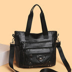 Large Capacity Soft Leather Washed Leisure Commute Shoulder Bag
